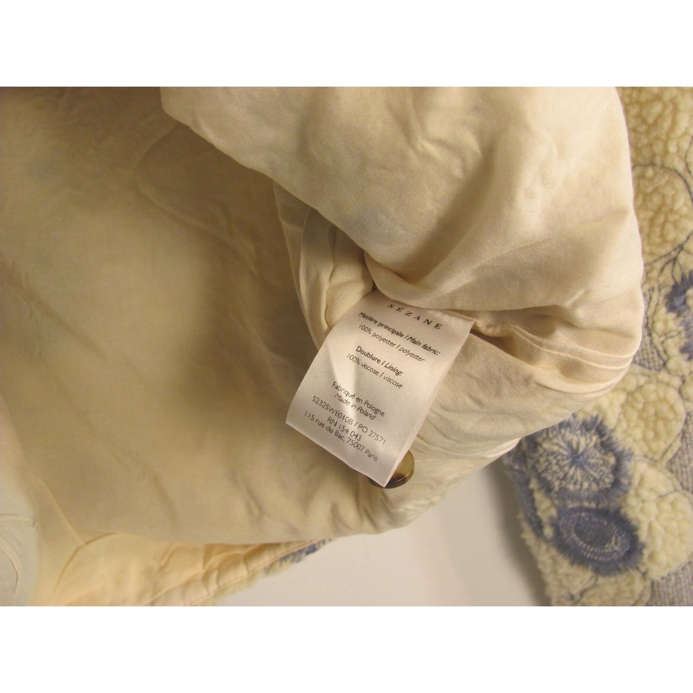 Sezane Paris Winter Floral Stitched Design Blue Cream - Picture 5 of 13